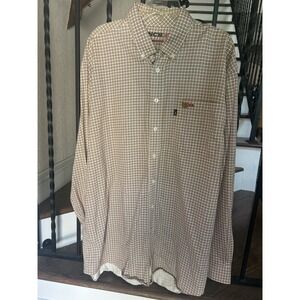 Cinch WRX Mens XL Flame Resistant FR Work Shirt Tan Grid HRC-2 Button Down